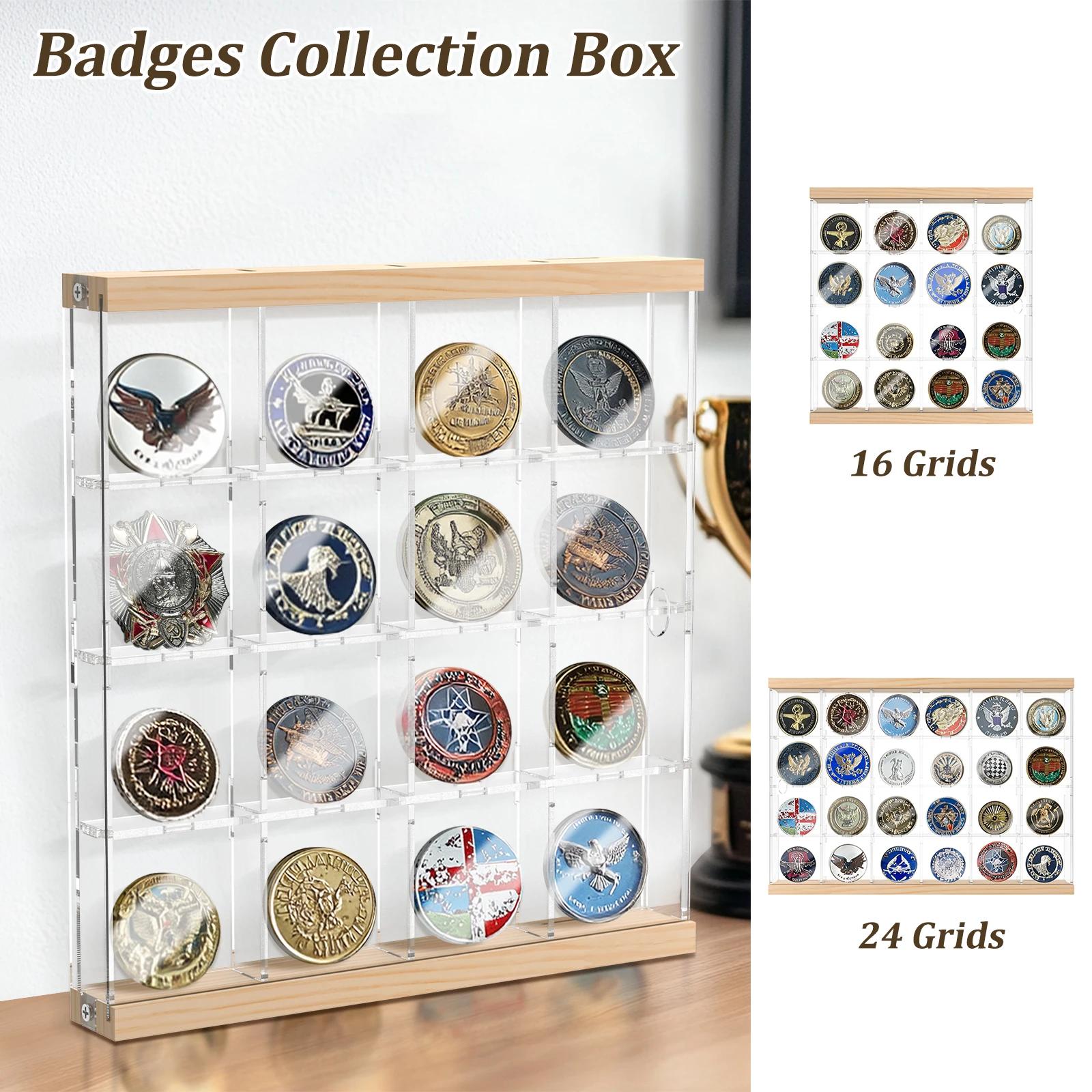 4 Layers Acrylic Coin Holder Clear Challenge Coin Holder with 16/24 Compartments Mini Handmade Statue Collection Display Box