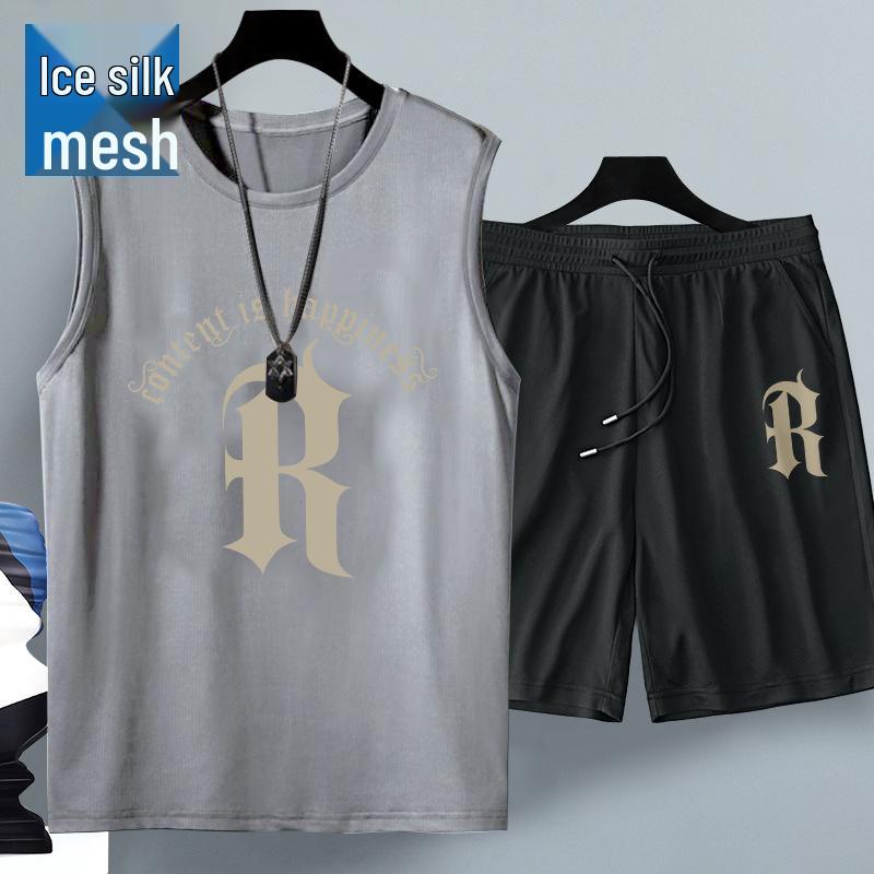 2025 Sommer Lässig Mesh Ärmellos Herren Set mit Lockeren Fünf-Punkt-Shorts - Hongkong Stil