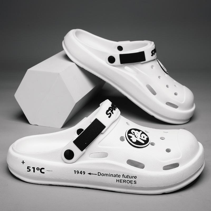 

Летние мужские клоги-тапочки с мягкой подошвой, дышащие пляжные тапочки, мужские домашние тапочки, уличные нескользящие тапочки, размер 45 38