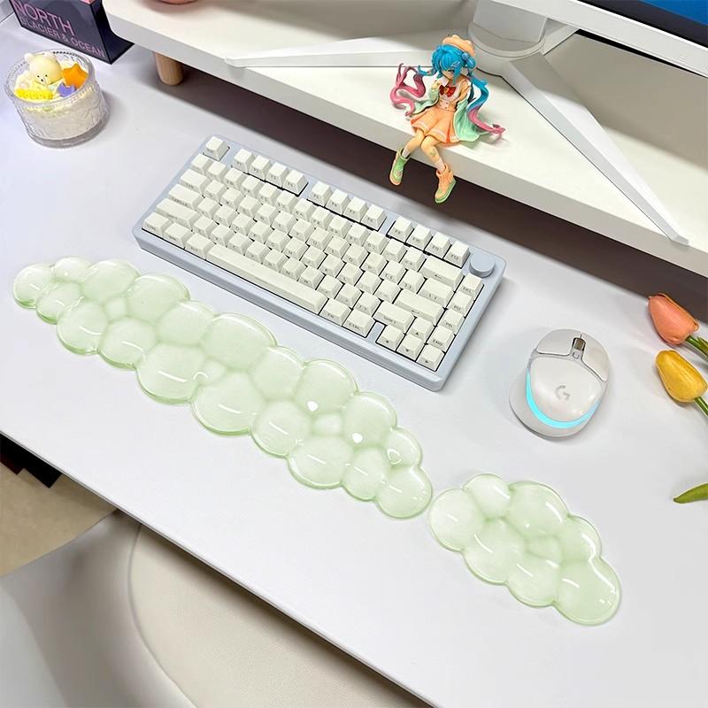 Ergonomic Cloud Silicone Gel Keyboard and Mouse Wrist Rest Set Clear Wrist Rest for Keyboard 60%/68%/75%