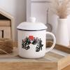 Ceramic Cup with Lid, Creative Imitation Enamel Mug, China Mao Zedong, Office Drinking Glass, Classic Nostalgic, 370ml