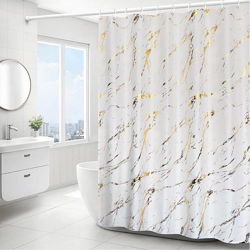 Elegante Tenda da Doccia in Marmo con Texture Irregolare, Stampata Argento e Oro - Divisorio Impermeabile per Bagno