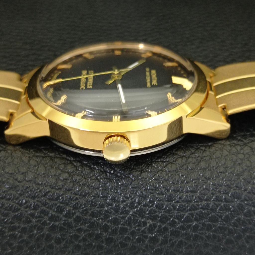 VINTAGE MONTINE HAND-WINDING SWISS MENS REFURBISHED BLACK DIAL WATCH a441071-1