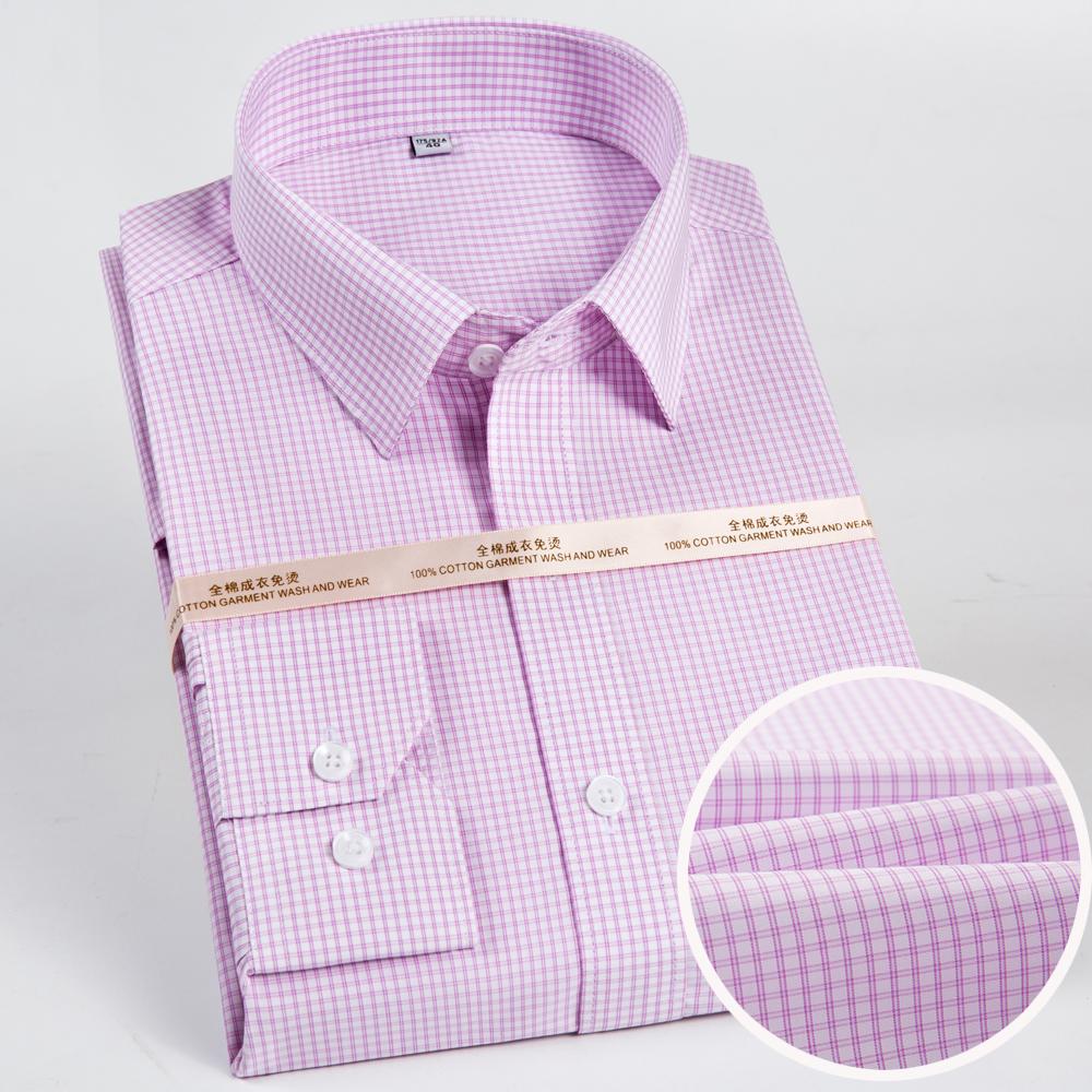 Men's Houndstooth Pattern Spread Collar Non-Iron Formal Shirts 100% Cotton - Long Sleeve Premium Quality Business Office Wear