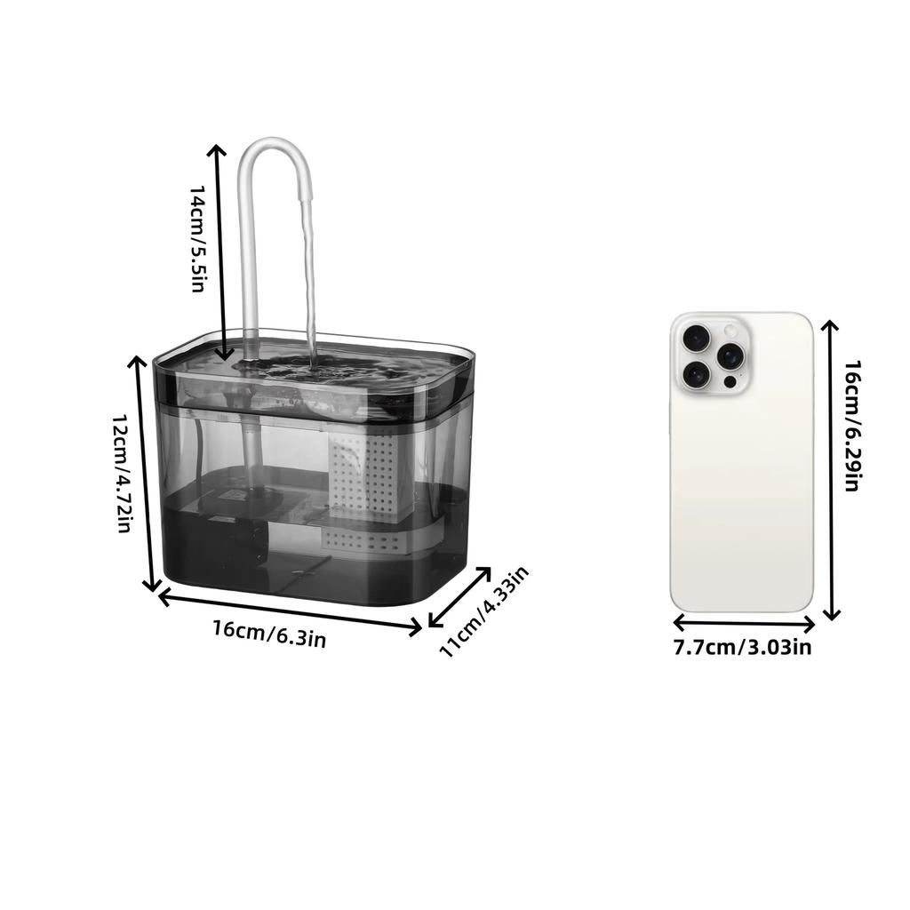 1,5L Haustier-Wasserbrunnen für Katzen Hunde Transparent Schwarz Anti-Trockenlauf Elektrisch Zirkulierender Wasserspender mit Filter
