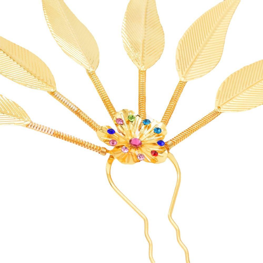 Leaf Metal Hair Sticks Ancient Style Headwear U Shape Hairpin Thai Headdress Hairstyle Design Tool