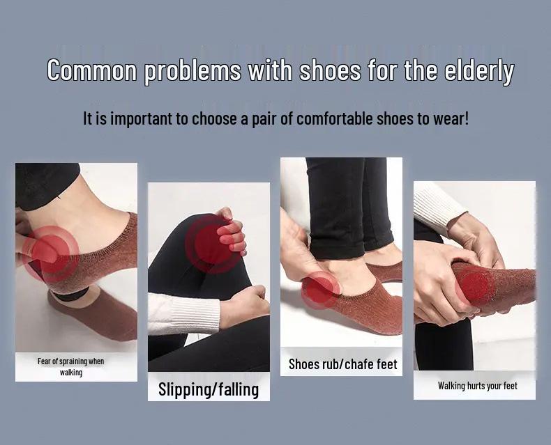 Damskie Wiosenne Dzianinowe Oddychające Lekkie Modne Buty do Chodzenia na Rzepy Rehabilitacyjne dla Starszych