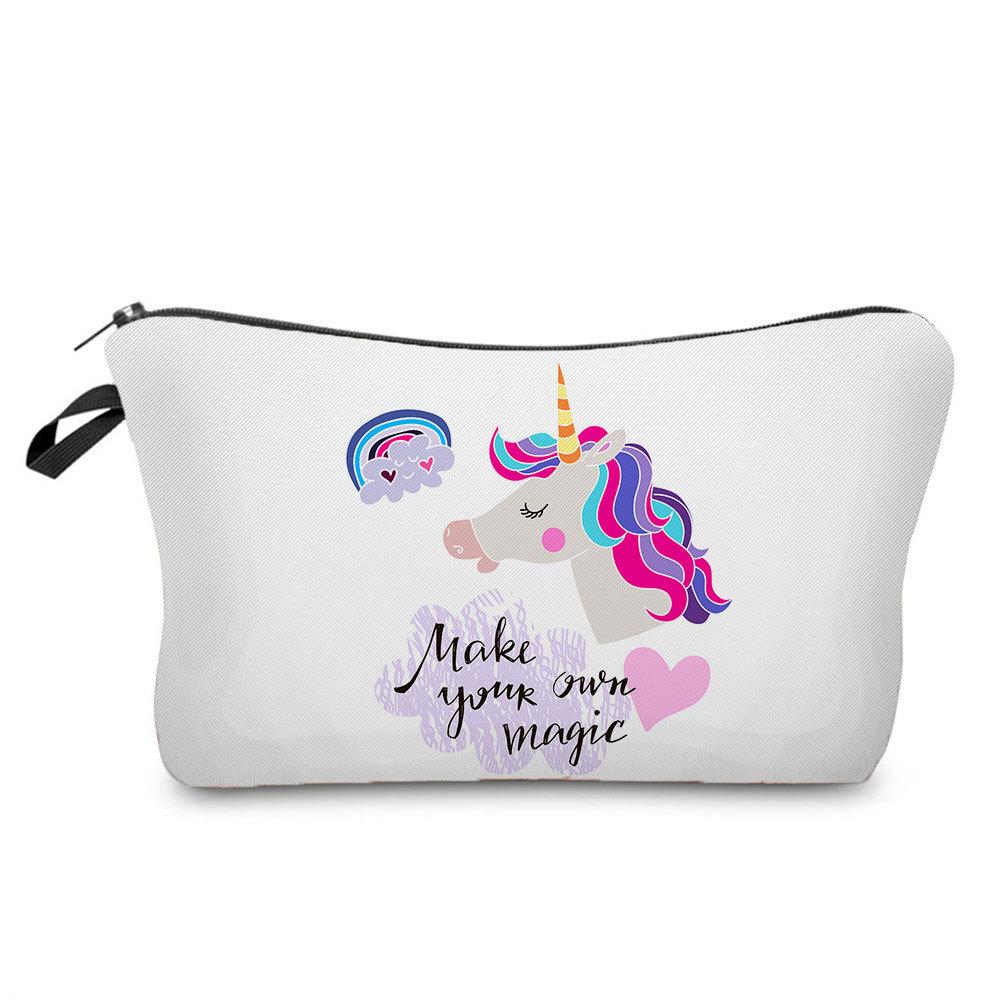 Women Unicorn Print Cosmetic Bag Toiletries Organize Travel Storage Case 6365 KTB