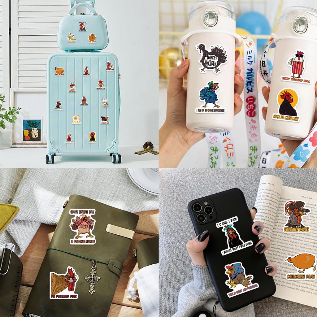 50 Cartoon Hen Doodle Stickers Decorative Guitar Notebook Suitcase DIY Waterproof Sticker
