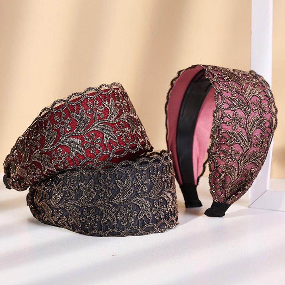 Flowers Lace Mesh Hair Band Wide Side Hollow Headwear Ins Women Lace Hairbands Girls