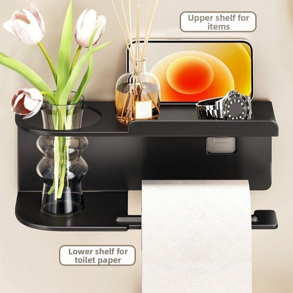 Multi-functional Toilet Paper Holder Punch-Free Installation Space-Saving Adhesive Toilet Paper Holder Carbon Steel