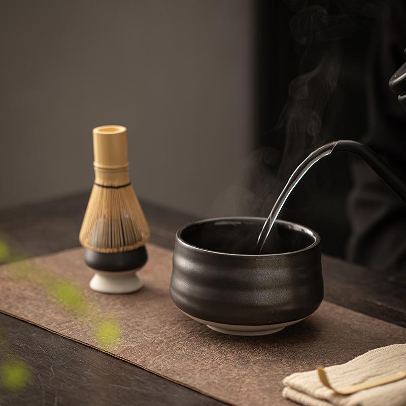 2PCS Japanese Matcha Tea Set Bamboo Tea Brush Ceramic Tea Bowl Composition Chinese Traditional Handmade Tea
