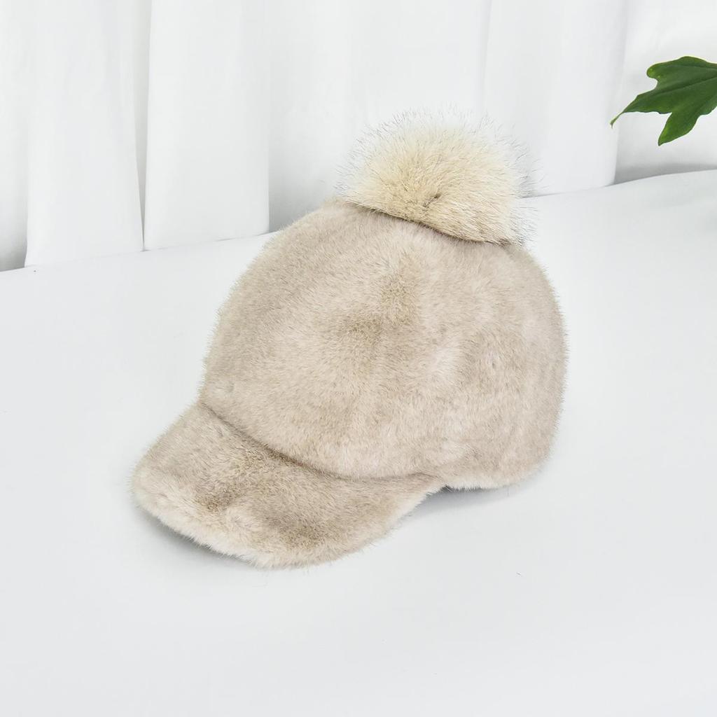 Imitation mink environmentally friendly duck tongue hat with adjustable female winter fur ball hat