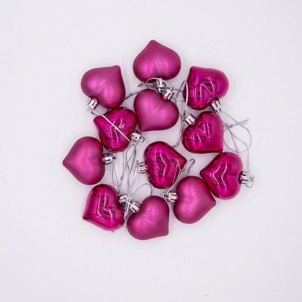 12Pcs Plastic Heart Shape Christmas Ball Matte Christmas Pendants Wedding