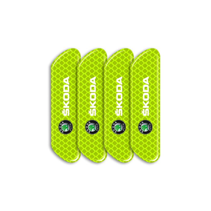 4PCS Car Door Safety Warning Reflective Mark Sticker Emblem For Skoda Octavia Superb Rapid Kodiaq Karoq Fabia Kamiq Roomster Citigo