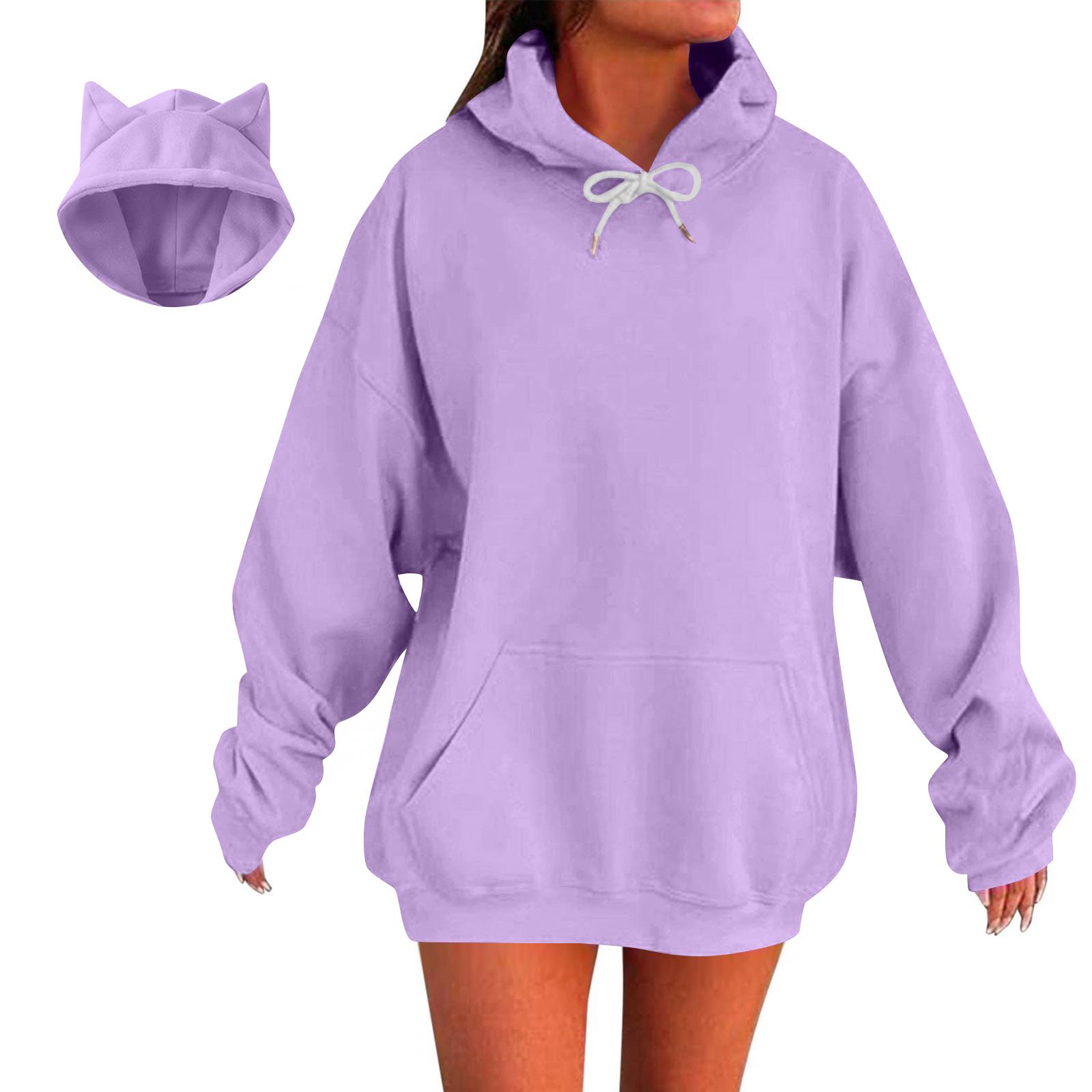 

Женская мода Повседневные толстовки с капюшоном и длинным рукавом однотонные топы L фиолетовый