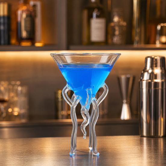 Octopus Wine Glass, Jellyfish Shaped Martini Cup, Creative Cocktail Glass for Juice Bar, Novelty Home Decor Gift