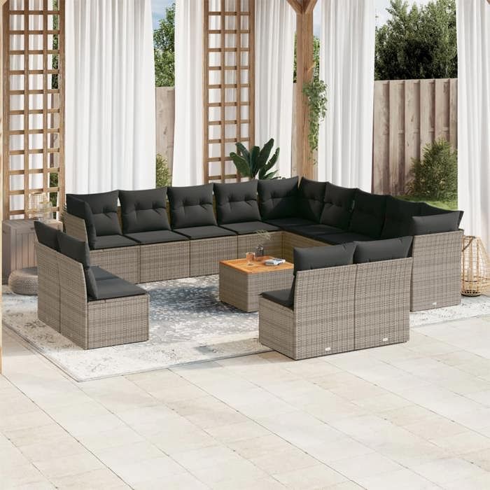 VidaXL Garden Lounge Set with Cushions 14 Pcs, Patio Sofas, Furniture Set, Outdoor Terrace Furniture, Grey 3223939