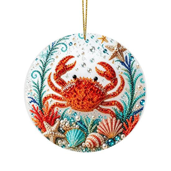 Handcrafted Sea Series Ornaments Ocean Theme Pearl Art Hanging Ornament, 2D Flat Acrylic Coastal Beach Home Decorations Life Suncatcher, Beaded