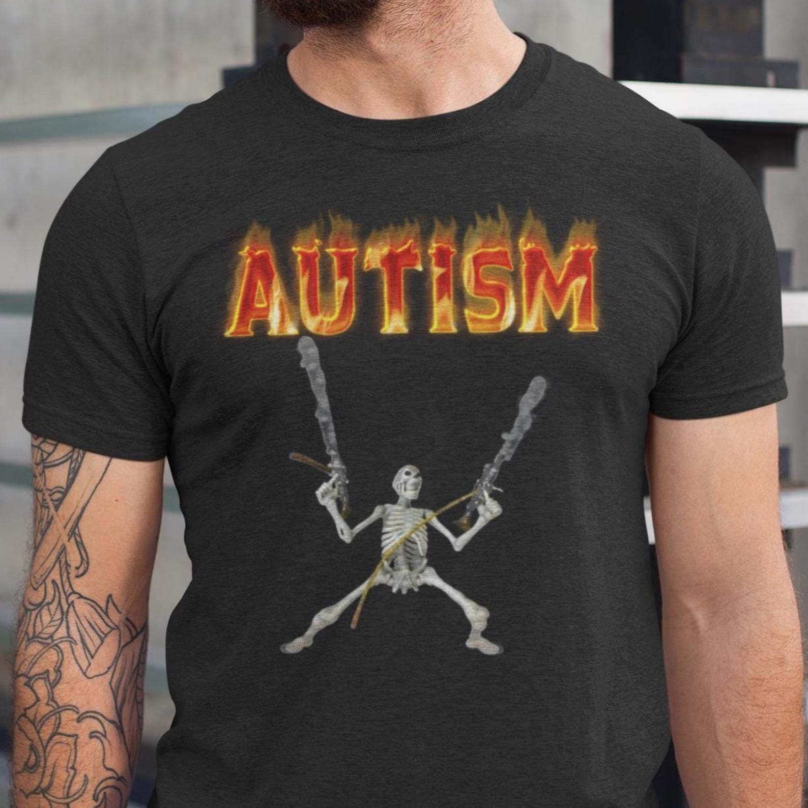 Autism Skeleton Meme Shirt – Flaming Autism Tee, Chaos Energy T-Shirt, Funny Dank Graphic Shirt XL