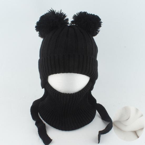 2Pcs/Set Children Winter Hat Scarf Set Plush Ball Decor Solid Color Plush Lining Knitting Hat Warm Neckerchief Set