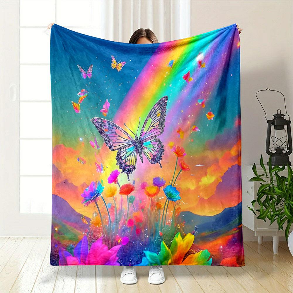 Colorful Butterflies and Rainbow Fantasy print blanket soft and cozy perfect for the living room bed sofa or a nap,gift