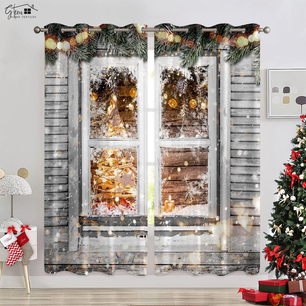 Decoração de Natal Cortinas Árvore de Natal Presente de Papai Noel Alce Lareira Flocos de Neve Festival de Ano Novo Cortinas de Impressão 3D