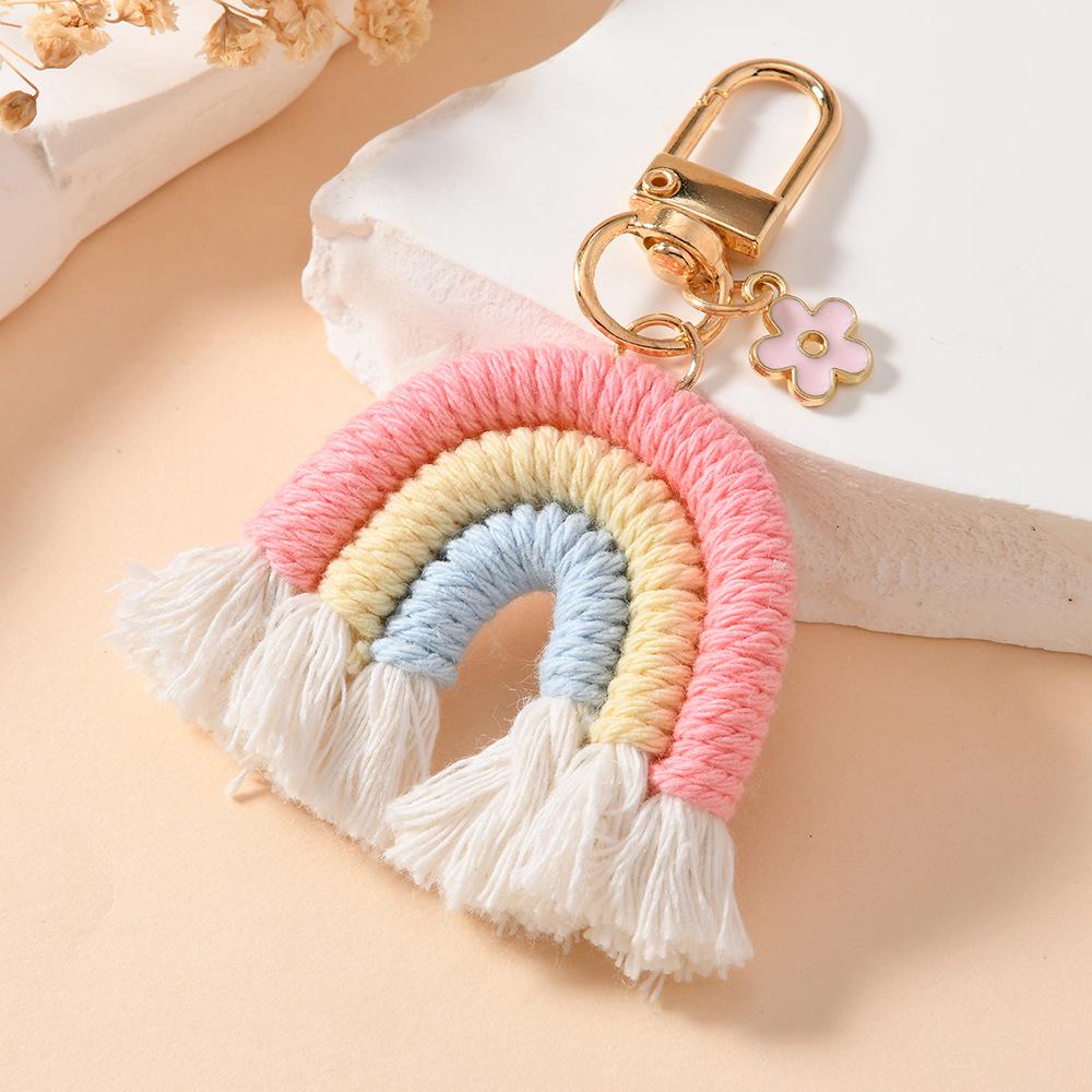 Hand-Woven Rainbow Keychain Pendant Charm