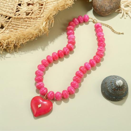Chunky Beaded Choker, Colorful Acrylic Beads Necklace, Heart Pendant Choker for Women Summer Beach Vacation Jewelry