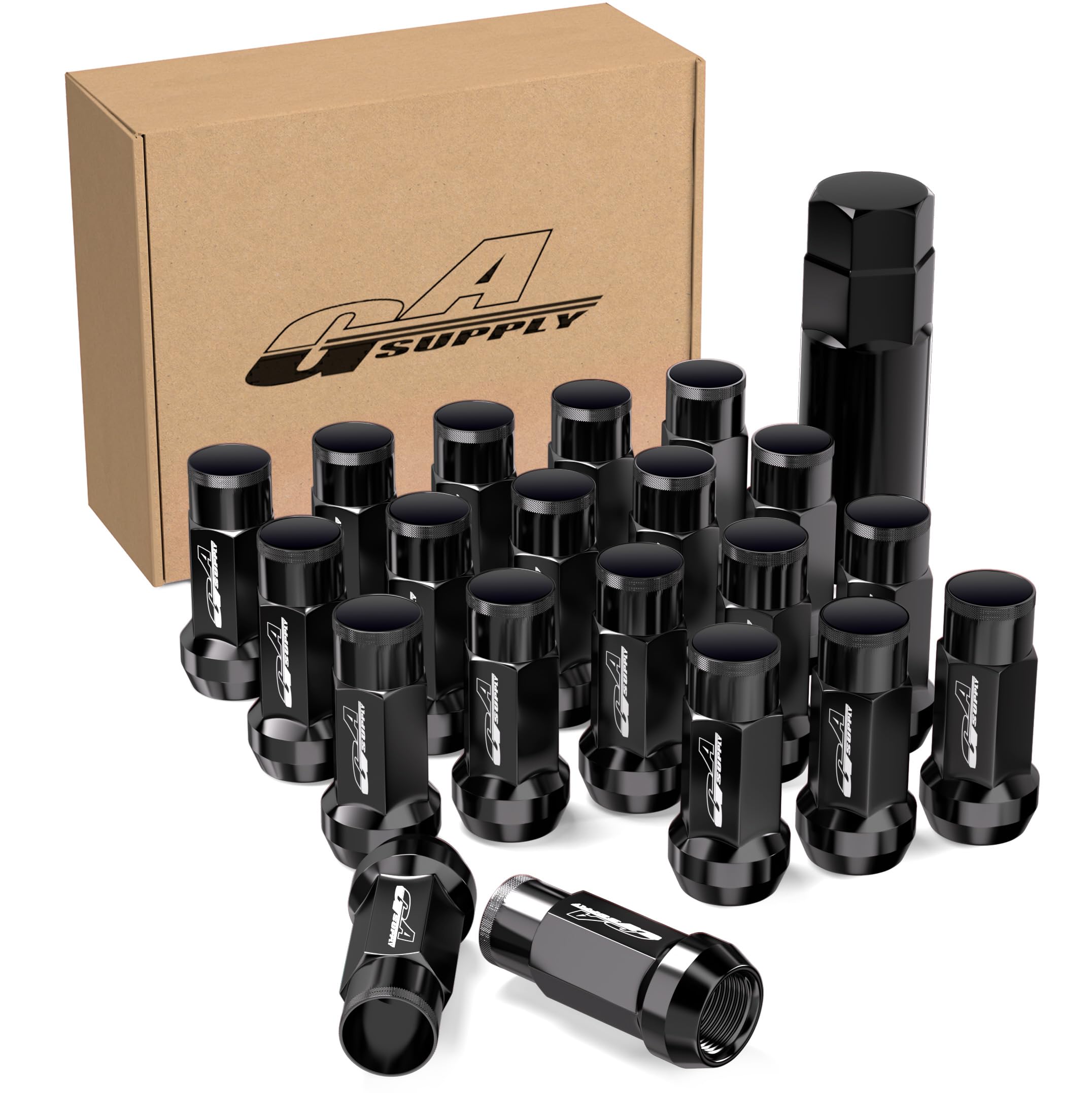 

GAsupply Колесные гайки M12xP1.25 Конические 60° Длинная гайка Сквозной тип Гоночная гайка Сталь Головка Набор из 20 штук M 12 x P 1.25 чёрный