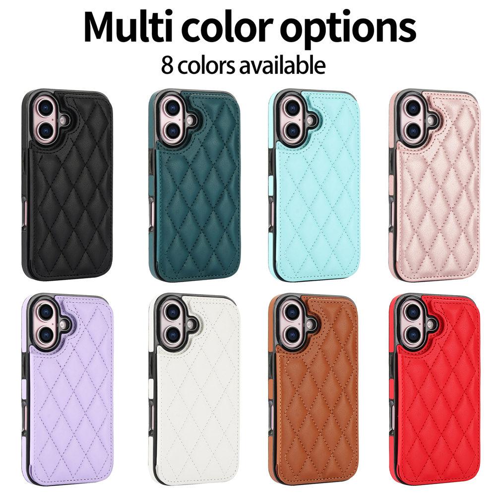 Fashion Rhombic Leather Cards Slot Case For iPhone 16 15Pro Max 14Plus 13 14 12 11 XS XR 7 8 SE2 12Mini Kickstand Cover