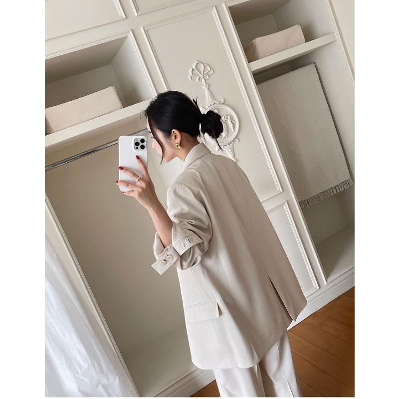 High End Women Suit Set British Style Spring Autumn Wide Leg Pants Two Piece Outfit Korean Minimalist Fashion