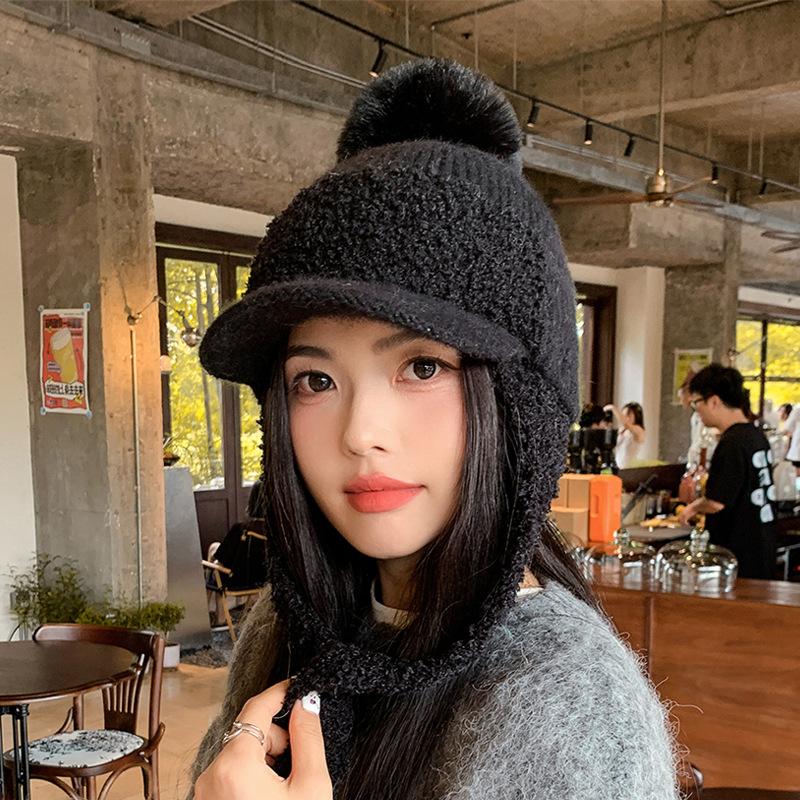 Winter Hairball Cap Children's Fleece Warm Ear Protection Duck Tongue Baseball Cap Showing Face Small Versatile Fashion Knitted Wool Cap