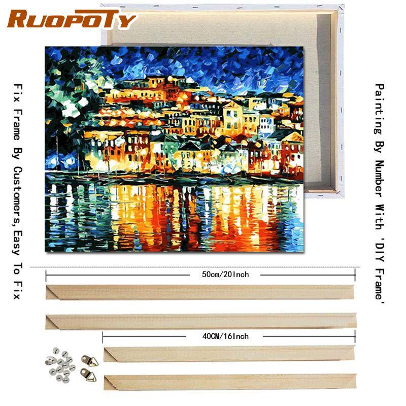 RUOPOTY Abstrakt by DIY-maleri etter tall Landsacpe-bilde Lerretsmaling Håndmalt for hjemmeinnredning 40x50 cm med gjør-det-selv-ramme