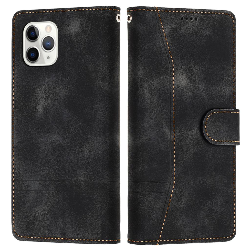 L002 Retro Leather Phone Case for iPhone 11 Pro Lines Imprinted Stand Wallet Anti-fall Cover