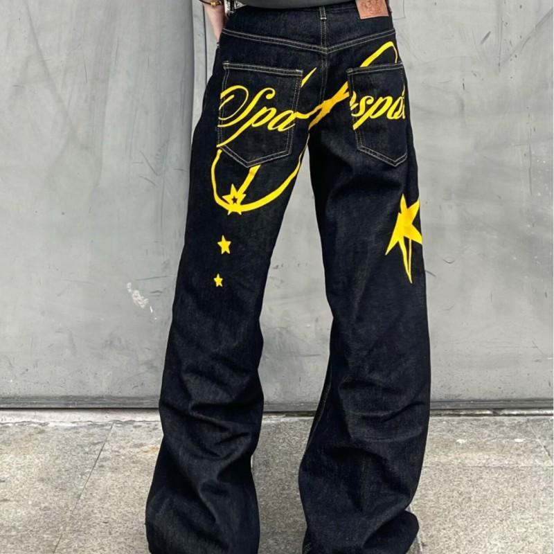 Herren Schwarze Retro Locker Geschnittene Gerade Bein Jeans Hoher Bund Breite Lässige Jeans