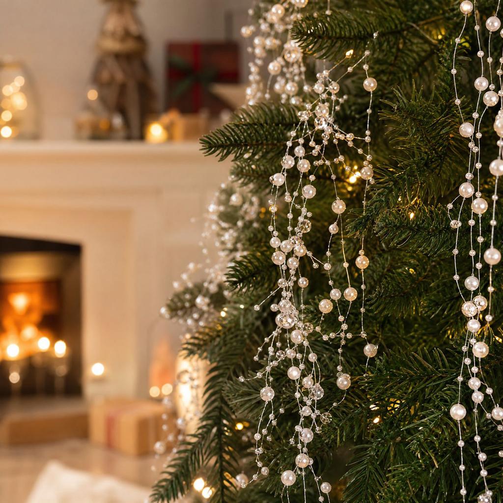 Christmas Tree Ornaments Round Bead Garland Hanging Decor for Holiday Party Home