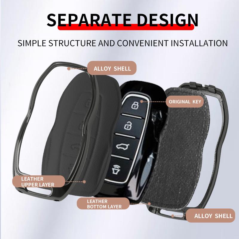 Car Zinc Alloy Leather Key Cover Case Protector For Ford Equator Jmc Plus 5 6 7 Sport Ecoboost Smart Remote Keychain Accessories