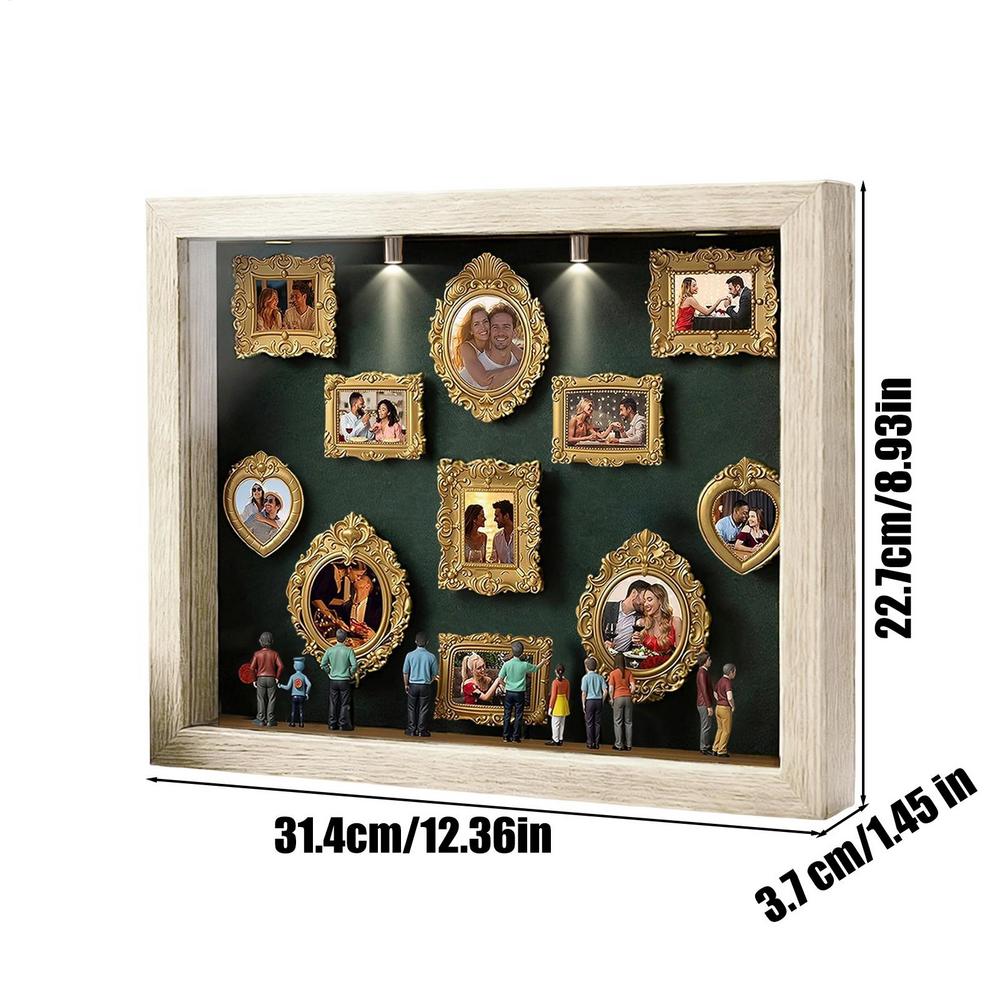 DIY Silhouette Box Memory Photo Case with LED Light 11 Pieces Miniature Desk Photo Frame with 8 Figurines for Tabletop Decor