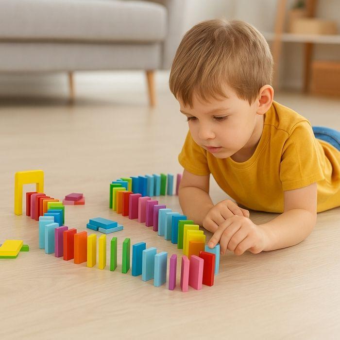 Jeu de Dominos - SHOP-STORY - Cascade de Dominos 123 Pièces - Multicolore - Bois Durable - Éducatif
