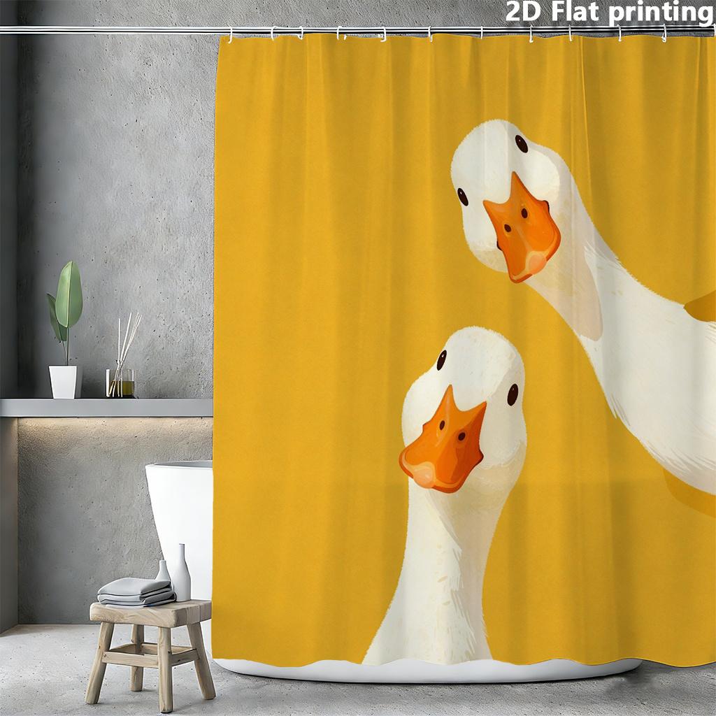 Monika Chen Yellow Cute Duck Couple Shower Curtain Waterproof Easy To Clean Privacy Protection Print Background Cartoon Animal Design Fun