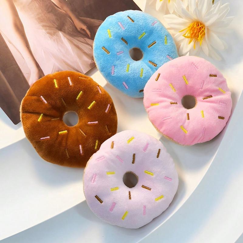 1pc Realistic Donut Shaped Squeaky Plush Dog Toy – Soft Sound Emitting Chewable Pet Toy, Interactive Boredom Relief for Puppies and Small Dogs