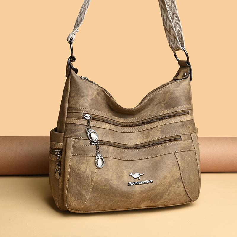 Simple texture soft leather women's bag multi-functional shoulder bag Kangaroo messenger bag women's large-capacity multi-layer handbag