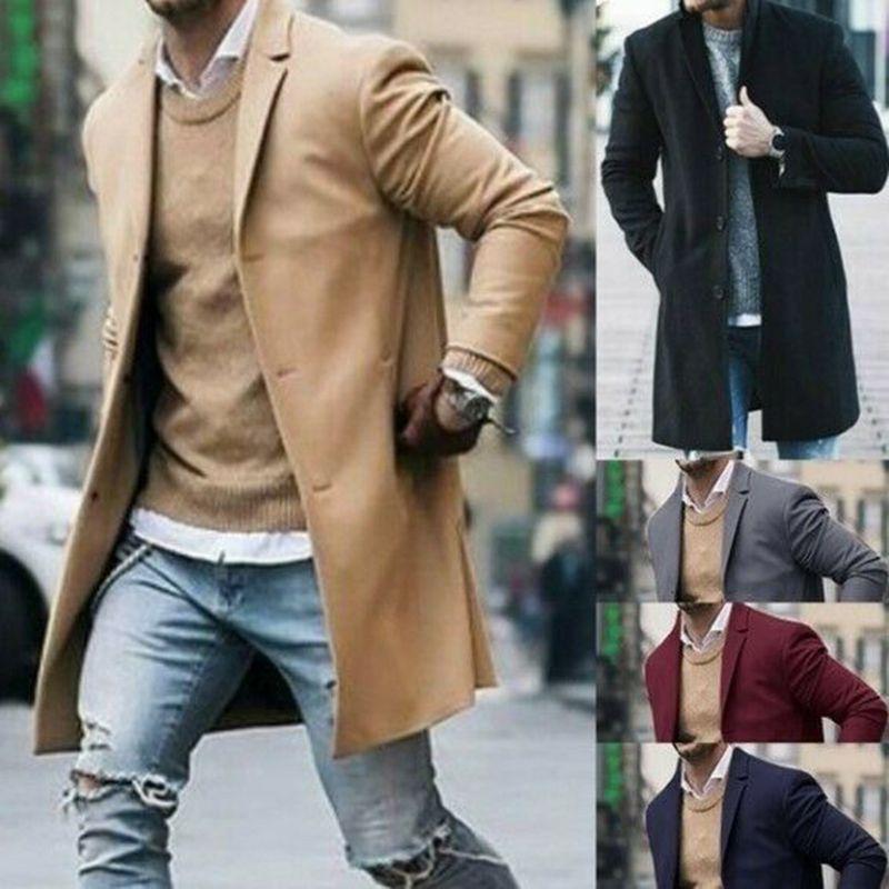 Elegant Men's Lapel Coat Trench Coat With Classic Notched Lapel And Button Up Closure