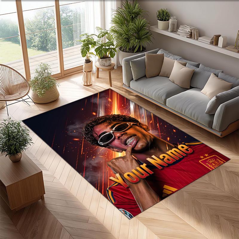 Lamine Yamal Printed Crystal Velvet Rug Non‑Slip Crystal Velvet Carpet For Sofa Bedroom Indoor Home Decoration