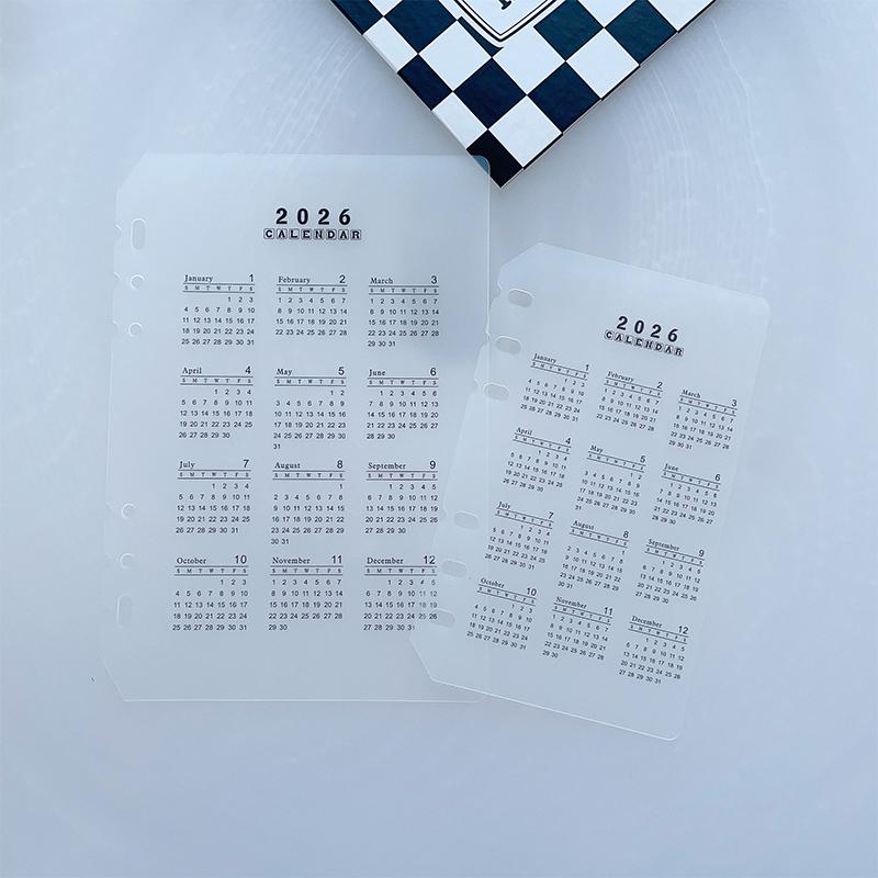 2026 A5/A6 Loose Leaf 6 Holes Calendar Separator Page Durable Transparent Pp Frosted Material For Planner Time Management