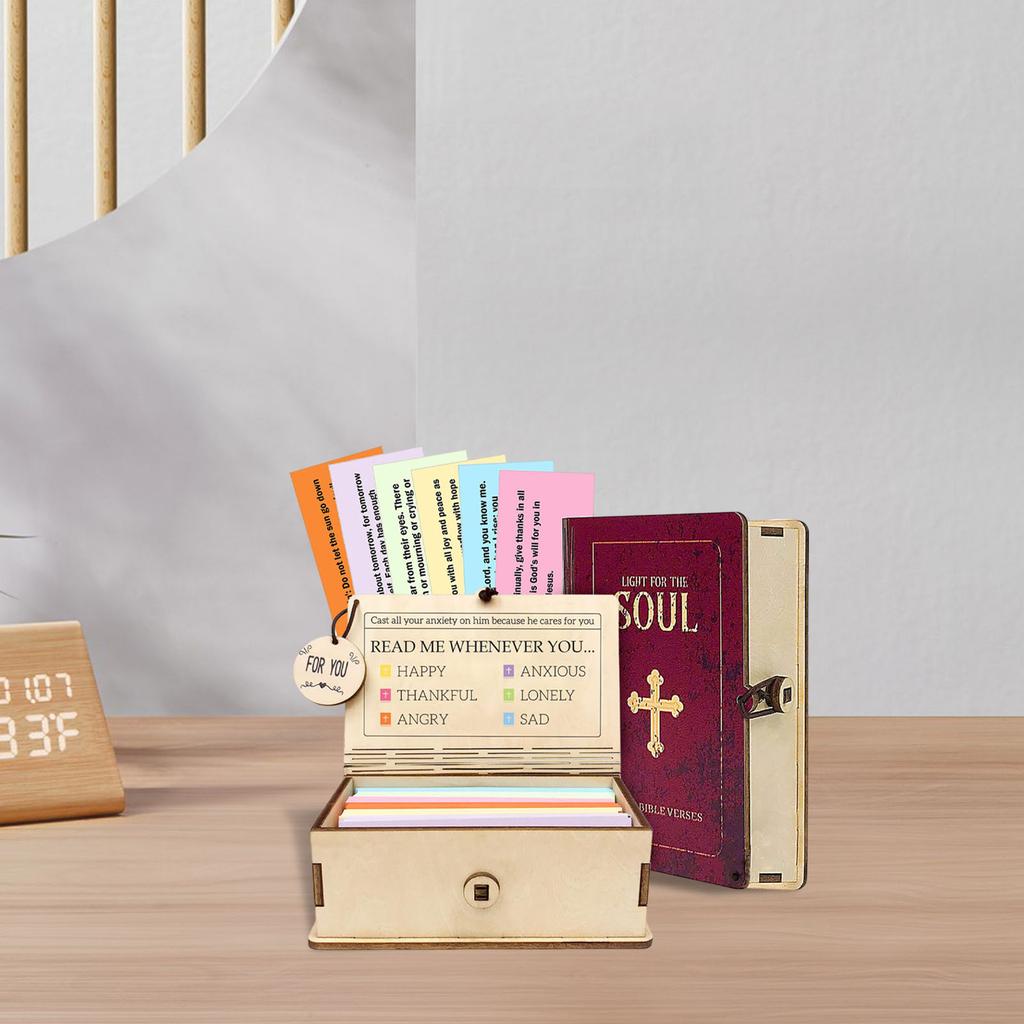 Wooden Bible Verses Box with 96 Prayer Cards Inspirational Scriptures Box Portable Bible Verse Cards Box for Home Gathering Gift