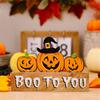2Pcs Creative Halloween Gnomes Pumpkin Witch Figurines Wooden Block Table Sign For Festives Home Shelf Tiered Tray Decors