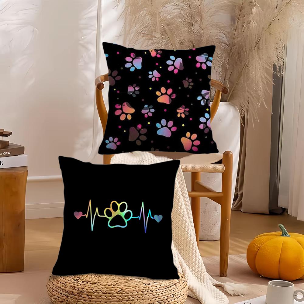 Dog Footprint Paw Cute Cushion Cover Short Plush Double-Sided Printing Home Machine Washable In Warm Winter Pillow Cover