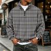 Men's Flannel Long Sleeve Sweatshirt with 1/4 Zip and Plaid Print for Casual Wear